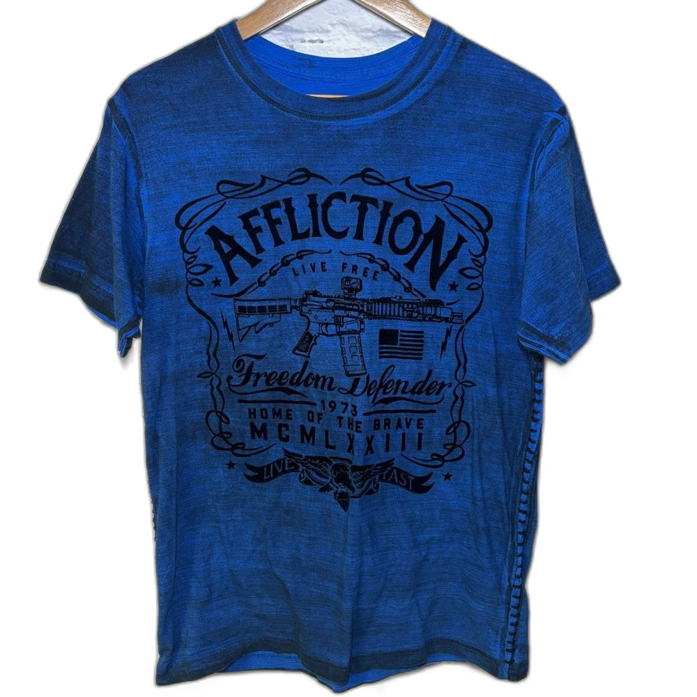 Vintage Y2K Affliction Distressed Mens Freedom Defender Graphic T-shirt Large